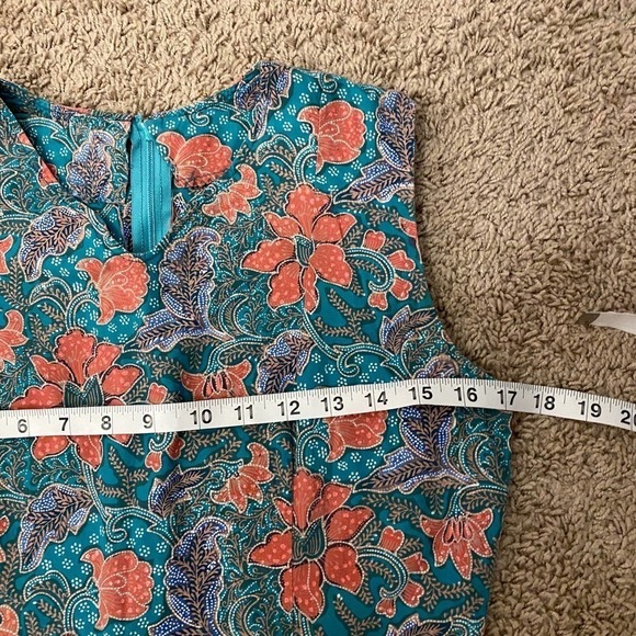 Vintage 70s Talon Blue Sleeveless V Neck Back Zip Slit Floral Dress small 4 - Picture 13 of 16